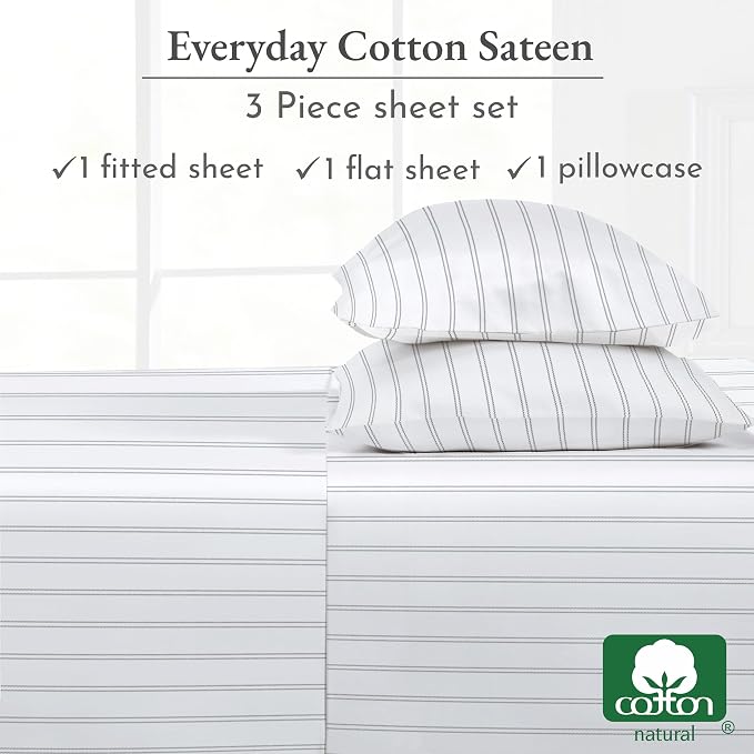 California Design Den Stripe Twin Sheets Set, 100% Cotton 12" Pocket Twin Size - Image 6