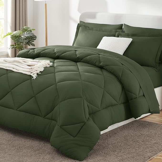 CozyLux Queen Comforter Set Olive Green by CozyLux