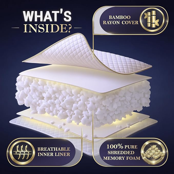 Royal Therapy King Shredded Memory Foam Bed Pillow – Adjustable Memory Foam - Image 5