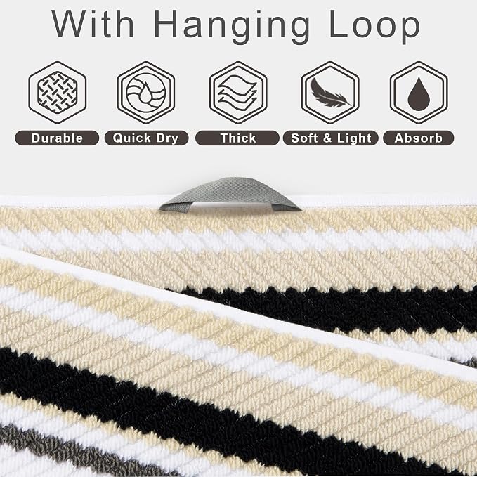 VOOVA & MOVAS Shower & Bathroom Black Striped Bath Towels - Image 3