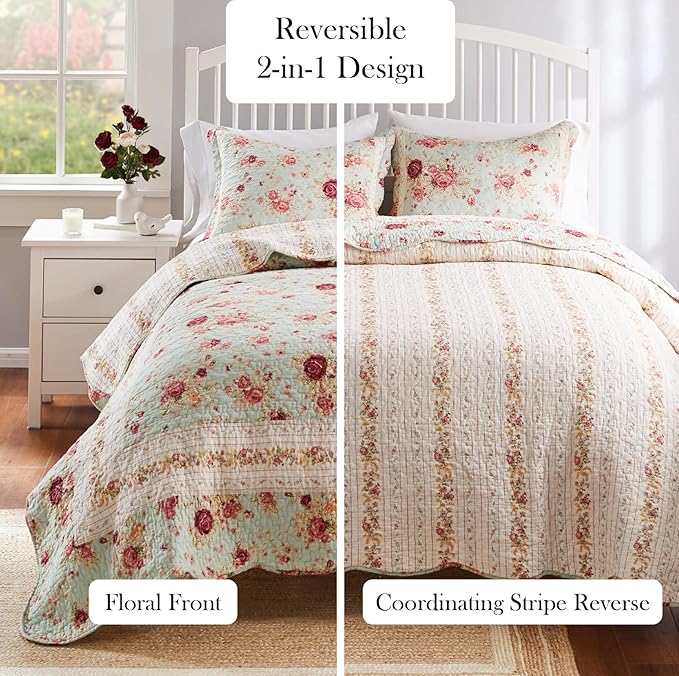 Greenland Home Antique Rose 100% Cotton Heirloom-Quality Quilt Set, 3-Piece - Image 7