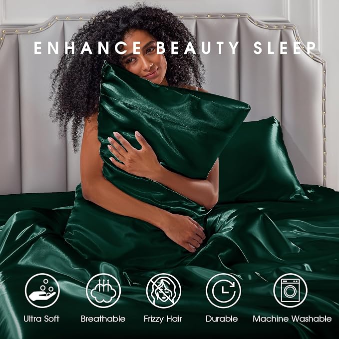 FreshCulture Satin Sheets Queen Size Bed Set- 4 Piece Luxury Soft Silky Queen - Image 7