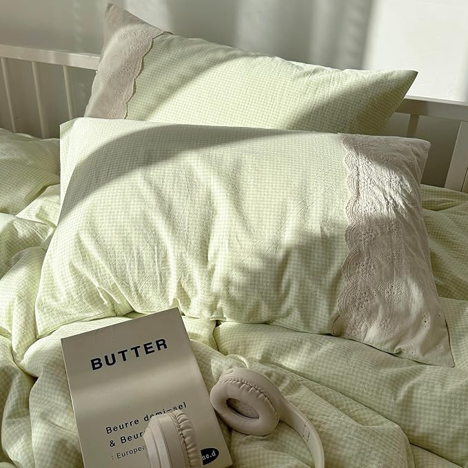 MKXI Mint Green Gingham Duvet Cover Set Full - Image 4