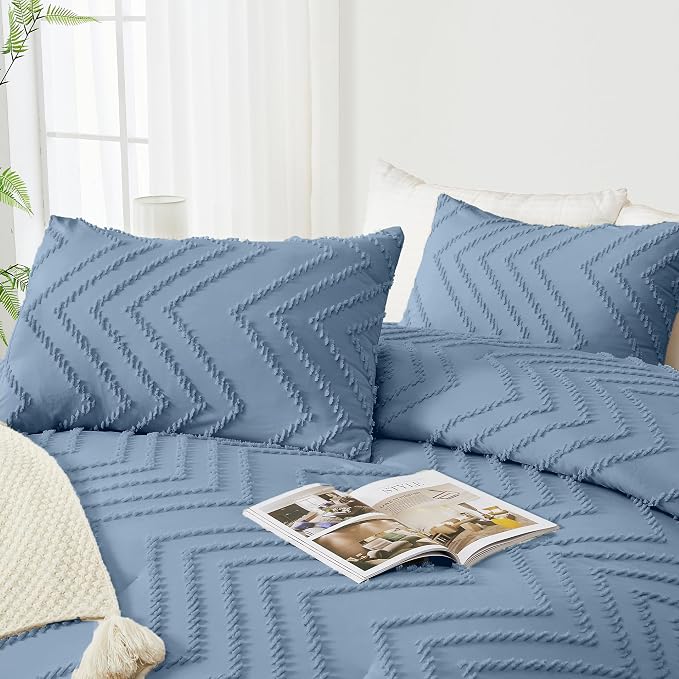 Andency Greyish Blue Comforter Set Full Size, Boho Soft Warm Tufted Bedding - Image 4