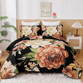 WONGS BEDDING Black Boho Floral Quilt Set King, 3 Pieces Elegant Gold Flower by WONGSBEDDING