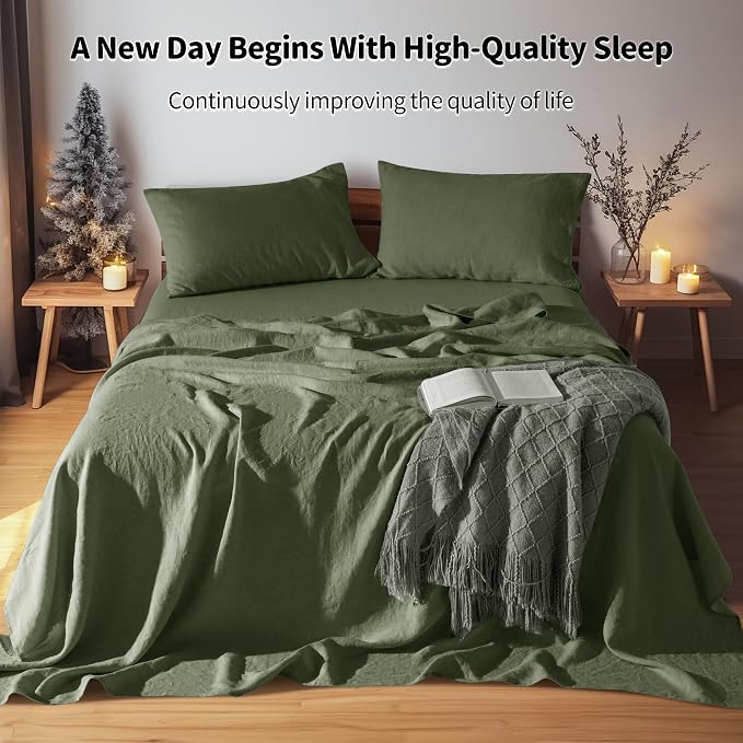 LBRO2M 100% Pure Linen Sheet Set Deep Pocket Up to 16" Bed Sheets Sets - Image 3