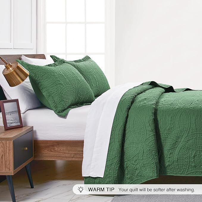 Love's cabin King Size Quilt Set Olive Green Bedspreads - Image 4