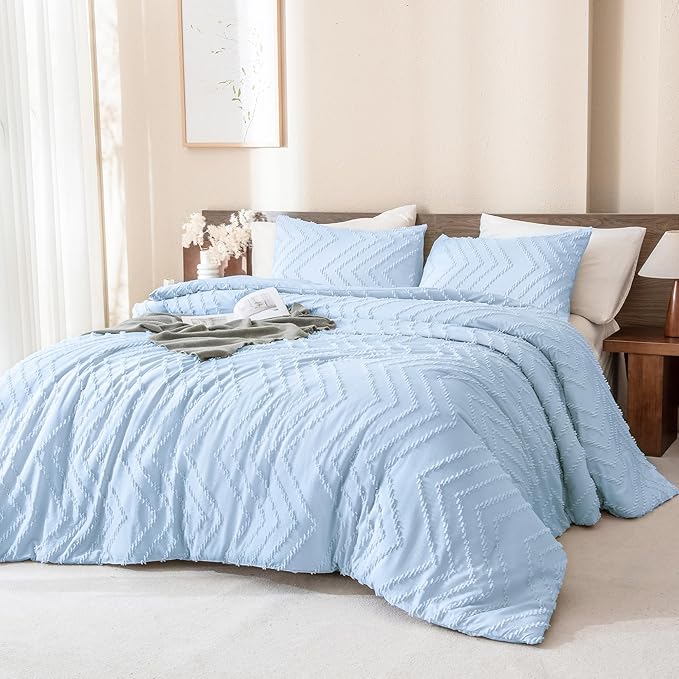 Andency Light Blue Comforter Set Full Size, Boho Soft Warm Tufted Neutral - Image 2
