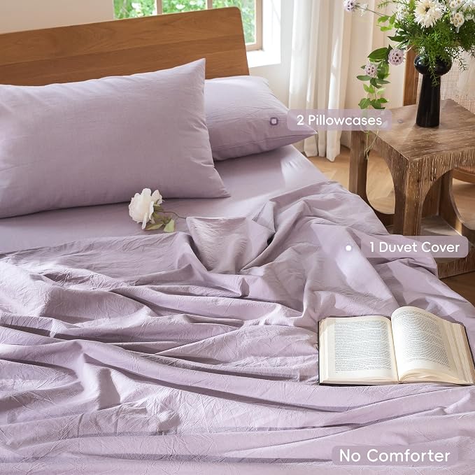MooMee Bedding Duvet Cover Set 100% Washed Cotton Linen Like Textured - Image 2