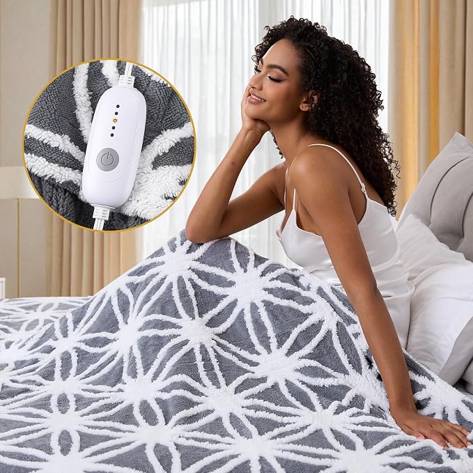 Electric Heated Blanket Throw Size 50"x60" Ultra Soft Sherpa Fleece - Image 4