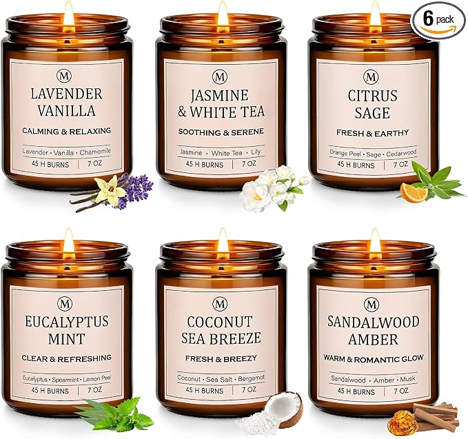 6-Pack Scented Soy Candle Set – Lavender Vanilla, Eucalyptus, Sandalwood by TOFU