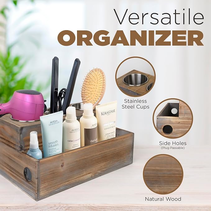 Besti Wooden Hair Dryer Holder – Hair Tools and Styling Supplies Organizer and - Image 3