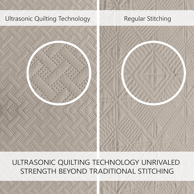FLYMME Twin Quilt Set, Lightweight Taupe Bedspreads, Basket Weave Pattern - Image 3