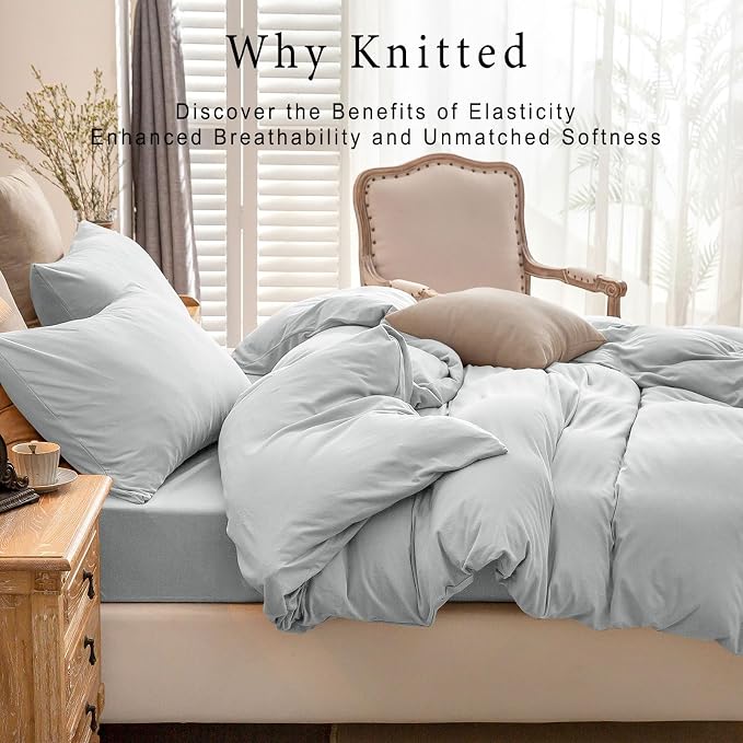 PURE ERA Jersey Knit Duvet Cover Set 100% T-Shirt Cotton Super Soft Comfy 3pc - Image 3