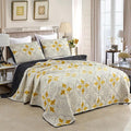 ROOMLIFE Quilt Set Full Size 3D Floral Iris Embroidery Pattern 3-Piece Cotton by ROOMLIFE