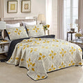 ROOMLIFE Quilt Set King Size 3D Floral Iris Embroidery Pattern 3-Piece Cotton by ROOMLIFE