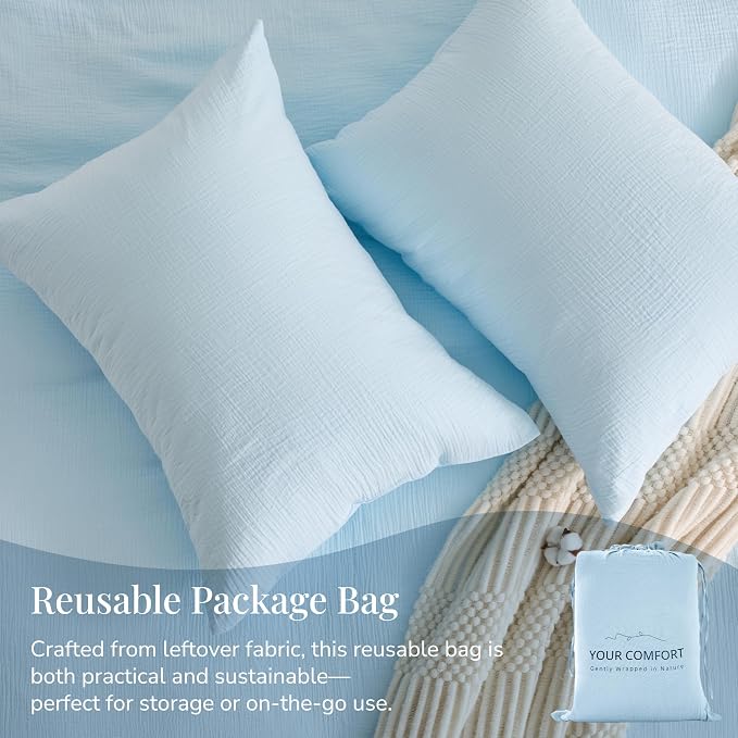 Blue Duvet Cover Queen Size, 100% Sandwashed Cotton Soft Queen Duvet Cover Set - Image 6