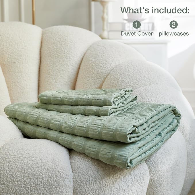 JELLYMONI Light Green Duvet Cover King Size, Soft Breathable Seersucker Duvet - Image 6