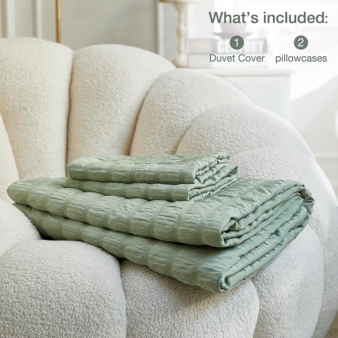 JELLYMONI Light Green Duvet Cover Full Size, Soft Breathable Seersucker Duvet - Image 6