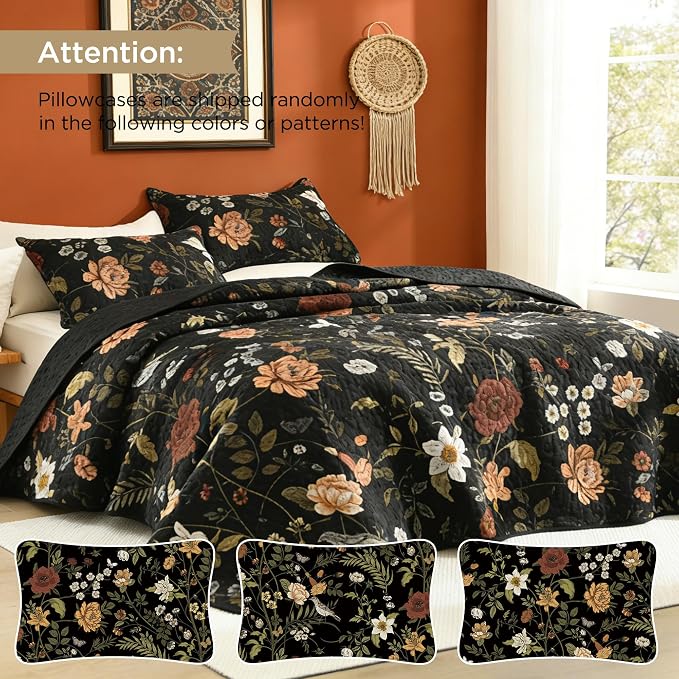 Litanika Floral Black Quilt Queen Size - Image 3