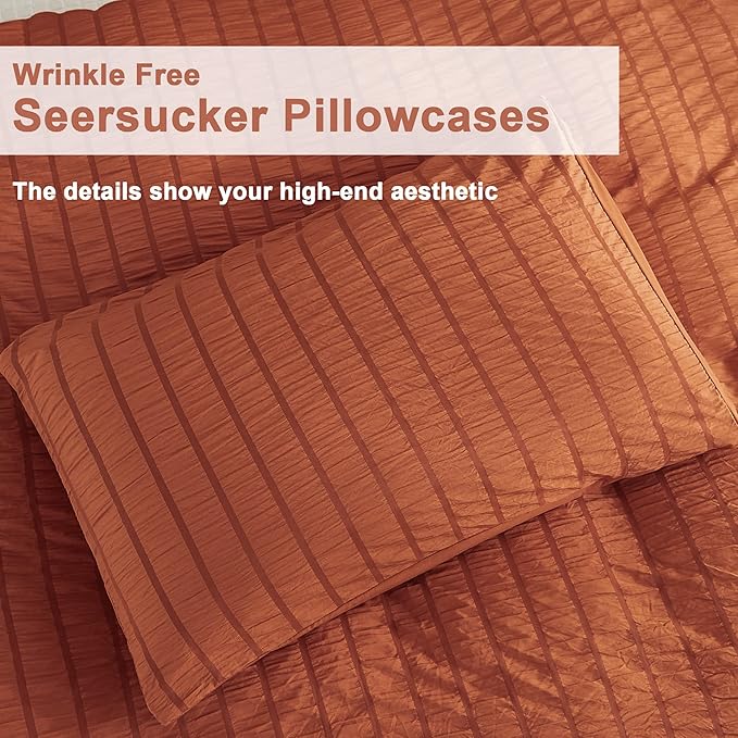 AveLom Terracotta Seersucker Duvet Cover Set Queen Size, 3 Pieces, Ultra Soft - Image 5