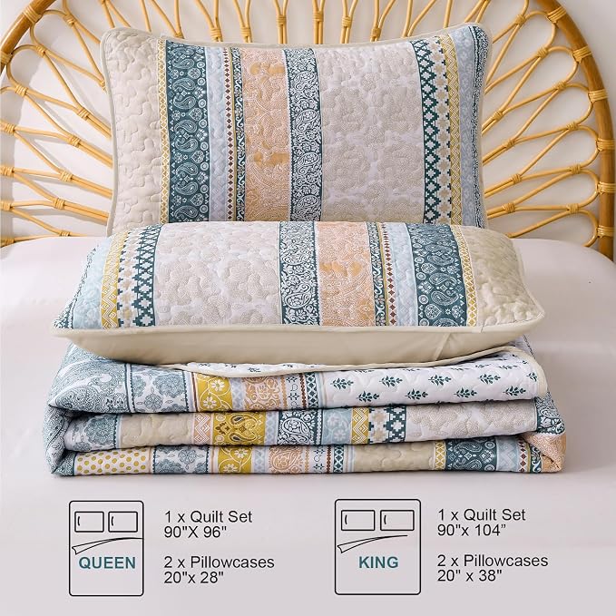 WONGS BEDDING Boho Quilt Set King Size, Lightweight Bedspread Coverlet Bedding - Image 7
