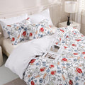 LONAVA Queen Flower 3 Pcs Duvet Cover Set, Breathable Soft Microfiber White by LONAVA