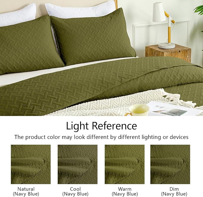 FLYMME Quilts Queen Size, Lightweight Olive Green Bedspreads, Basket Weave - Image 5
