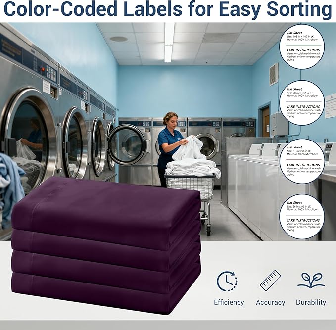 Bulk Full Flat Sheets Only, 6 Pack Quick Sort Top Bed Sheet, Color-Coded Label - Image 4