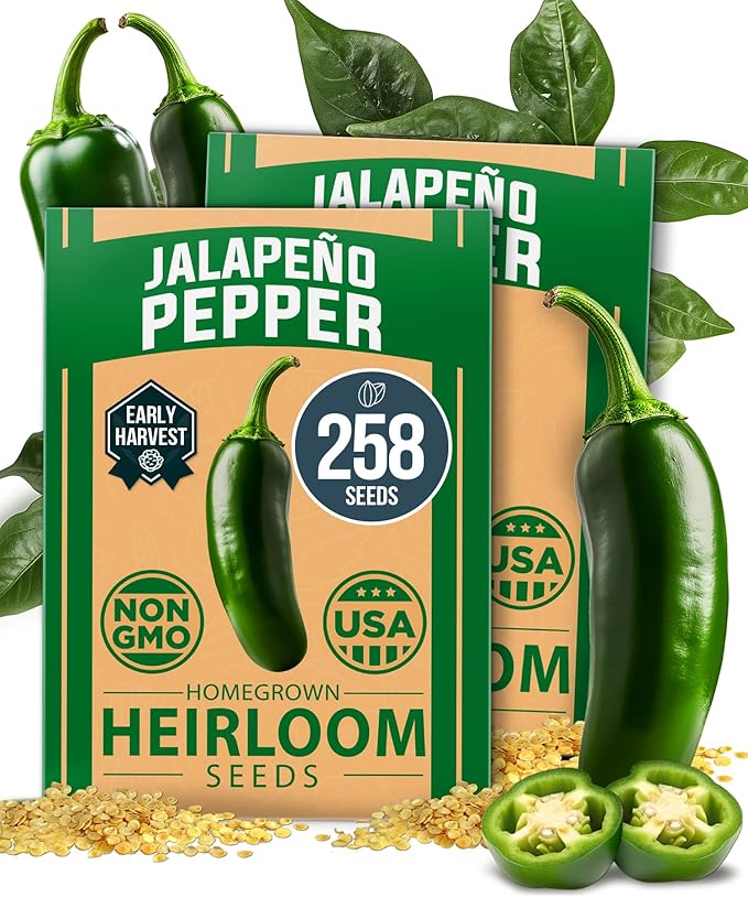 HOME GROWN Jalapeno Pepper Seeds 258+ Heirloom Non-GMO Seeds by HOMEGROWN