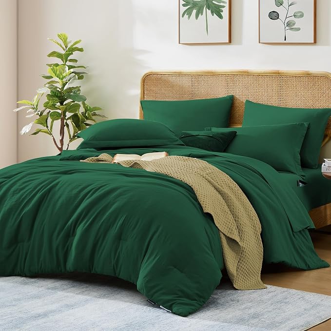 WRENSONGE King Size Comforter Set- 7 Pieces Soft Emerald Green Bed in a Bag King - Image 2