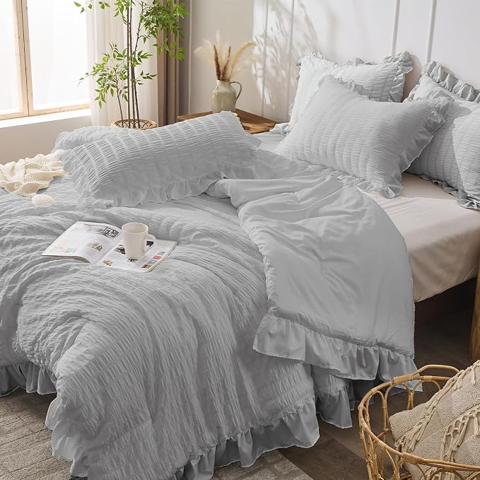 JOLLYVOGUE Light Grey Twin Size Comforter Set, 2 Pieces Seersucker Lightweight - Image 8