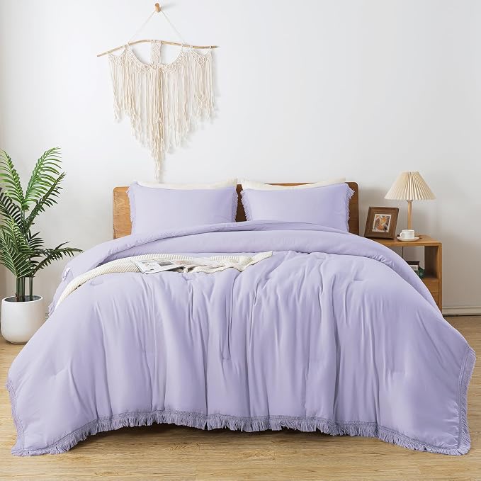 Andency Comforter King Size Bed Set Lavender, All Season Soft Tassel Bed Set - Image 3