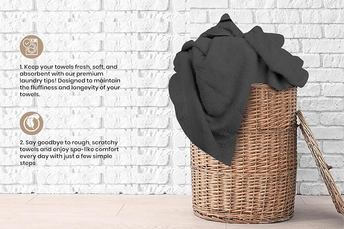 Large Bath Towels Bulk Set of 12 – 100% Cotton Terry – 24" x 50" – Quick Dry - Image 5
