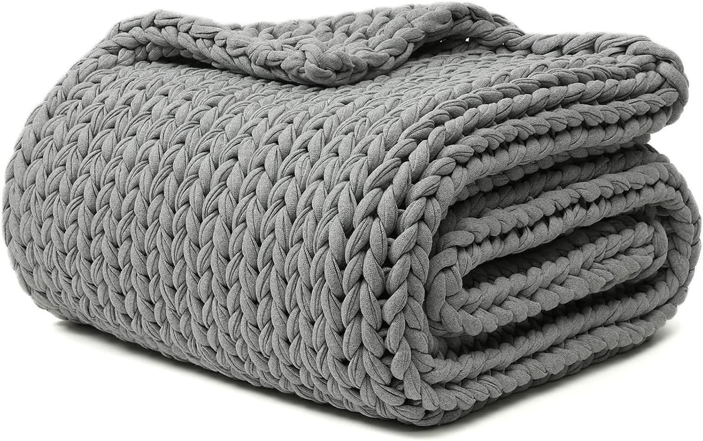 YnM 100% Cotton Weighted Blanket, Handmade Chunky Knitted Throw, No fillers by YNM