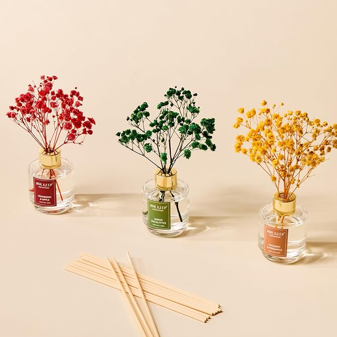 Airkeep Reed Diffuser Set of 3, Coconut Pineapple Lemon Eucalyptus Cranberry - Image 6