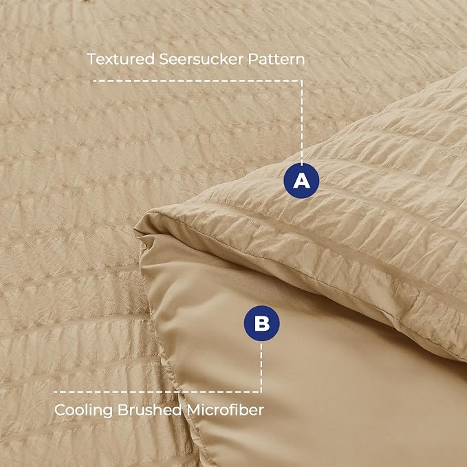 HYMOKEGE Khaki Twin XL Comforter Set Seersucker 5 Pieces, All Season Luxury Bed - Image 4