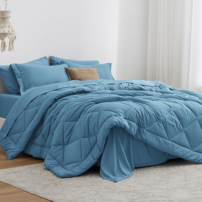 Love's cabin Twin XL Comforter Set Misty Blue, 5 Pieces Twin XL Bed in a Bag by Lovescabin
