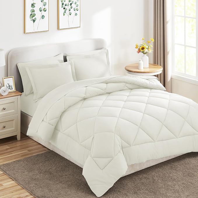 CozyLux Queen Comforter Set Ivory - Image 8