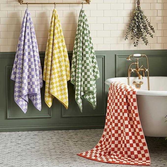 Jacquotha Checkered Bath Towels Set of 4-100% Cotton Towels - Image 2