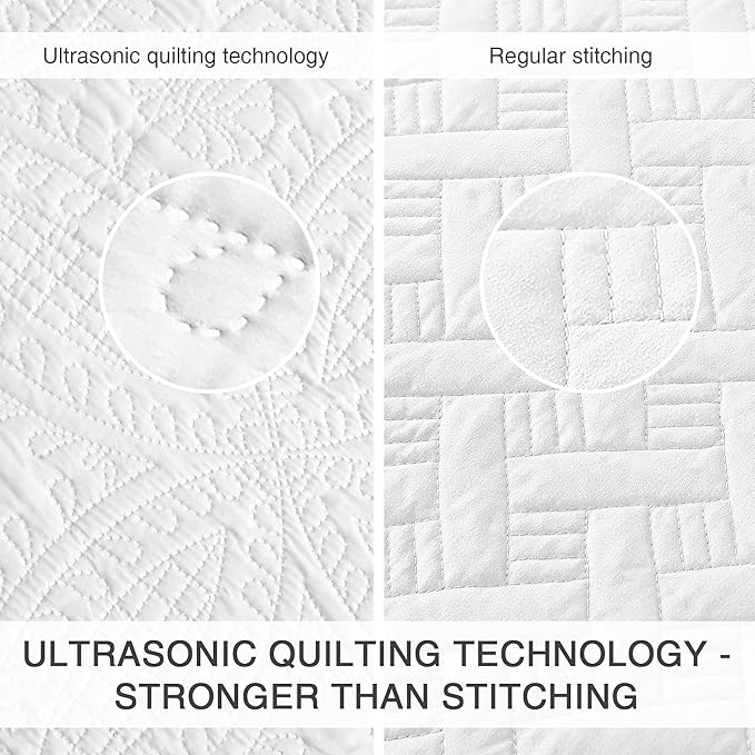 Love's cabin King Size Quilt Set White Bedspreads - Image 3