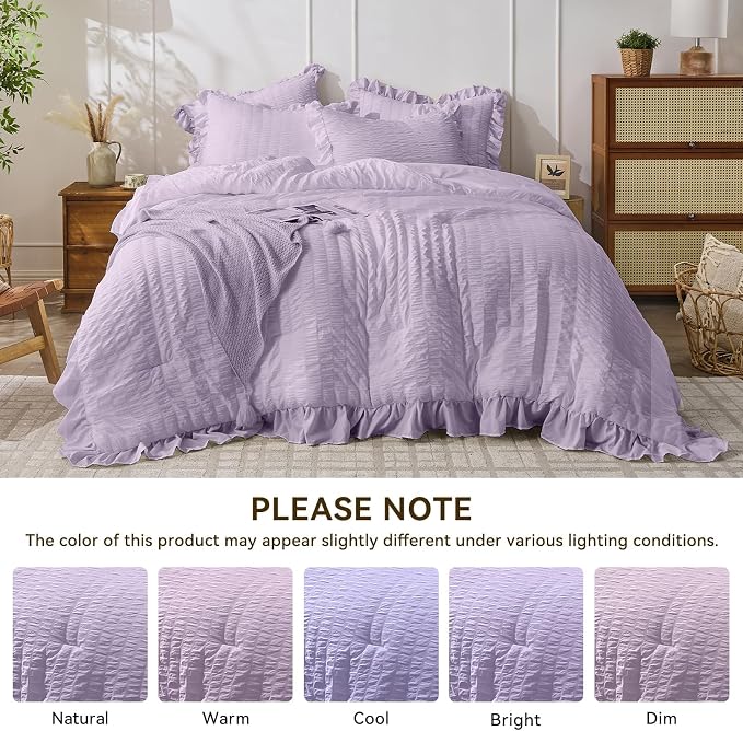 JOLLYVOGUE Lavender Comforter Full Size, 3 Pieces Seersucker Lightweight Full - Image 9