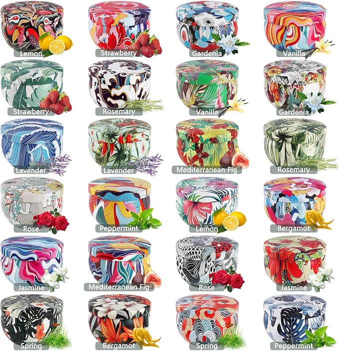 WPONSZU Set 24 Pack Scented Candles Gifts Soy Wax Travel Tin Jar Candles - Image 2