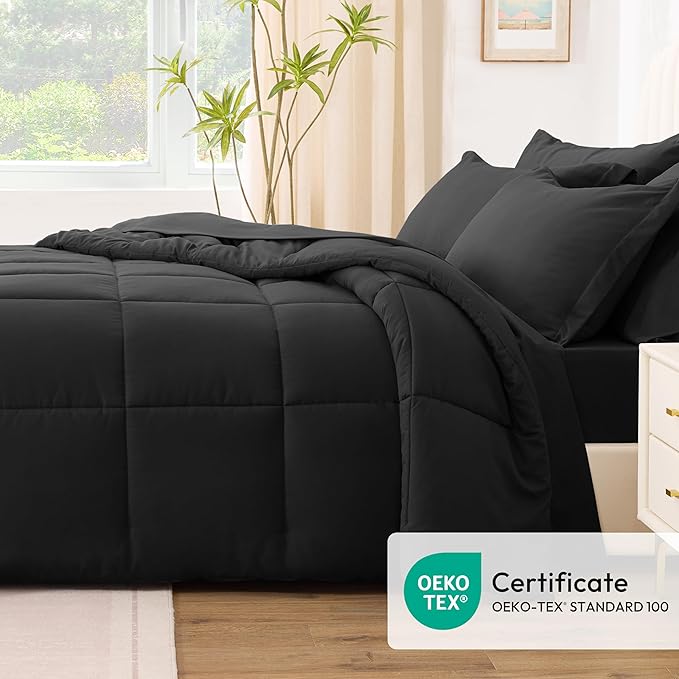 Love's cabin Queen Comforter Set Ash Black, 7 Pieces Queen Bed in a Bag - Image 5