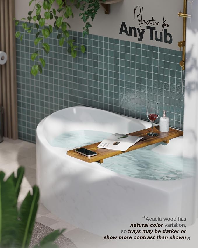 Bathtub Tray, Acacia Bath Tray for Tub, 34.6''x9'' Wooden Bathtub Caddy Tray - Image 7