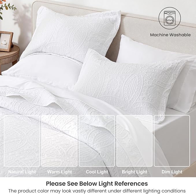 Love's cabin King Quilt Set White, Bed in a Bag King Size Bedding 7 Pieces - Image 5
