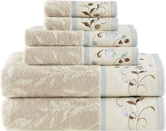 Madison Park Serene 100% Cotton Bath Towel Set Luxurious Floral Decorative by MADISONPARK