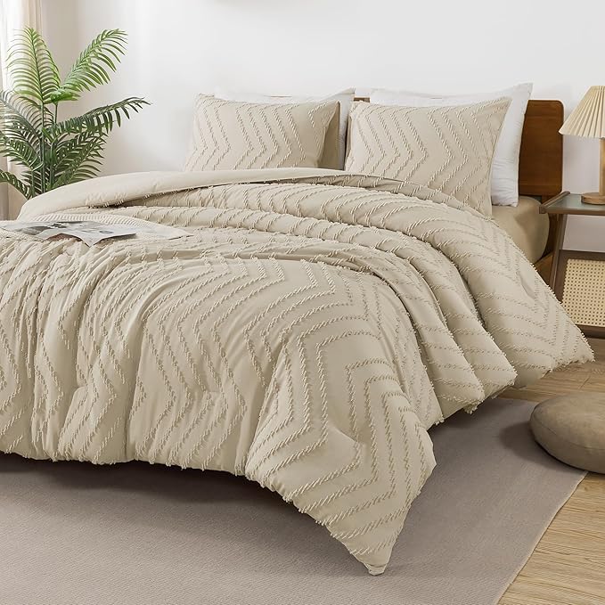 Andency Light Khaki Comforter Set King Size, Boho Soft Warm Tufted Bedding by Andency