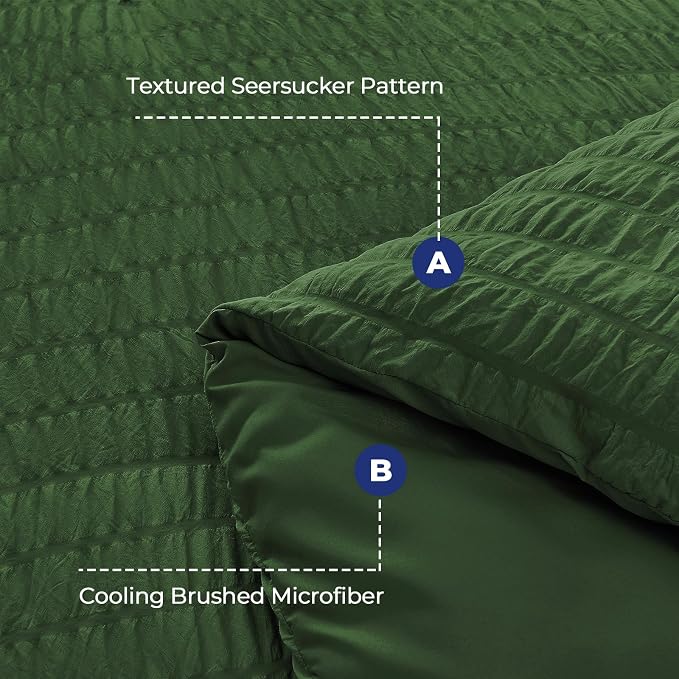 HYMOKEGE Dark Green Full Size Comforter Sets Seersucker 7 Pieces, All Season - Image 4