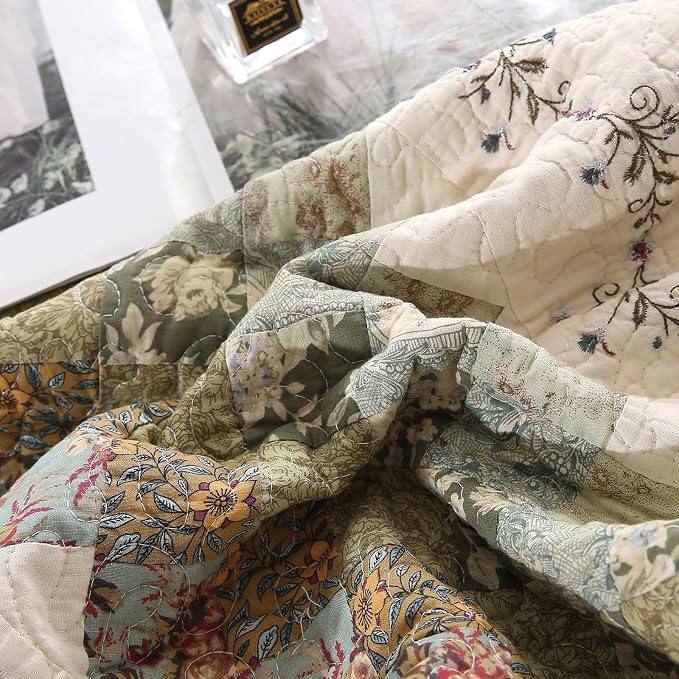 ROOMLIFE Quilt Set Floral Leaves 3D Embroidery Pattern 3 PCS 100% Cotton - Image 9